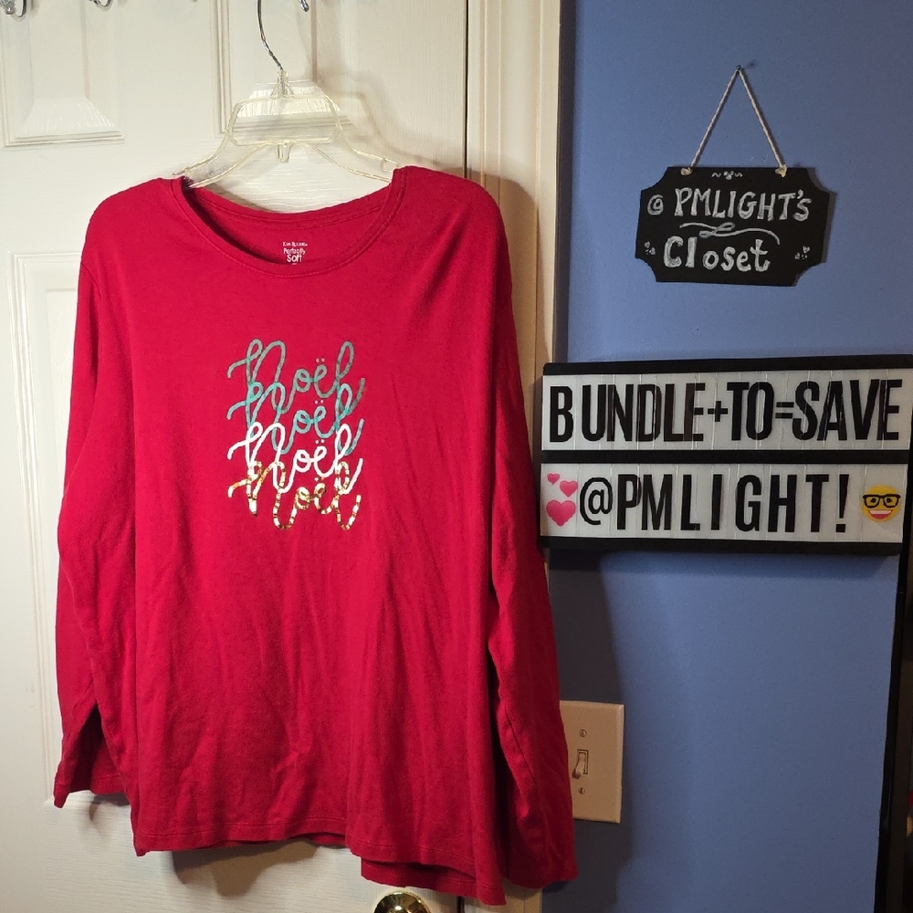 Kim Rogers Red Long Sleeve Top 2X NOEL Christmas